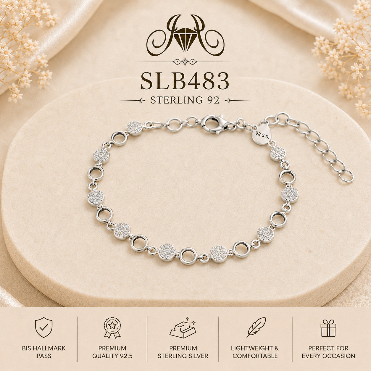 SLB483 92.5 sterling silver ladies chain bracelet portrait