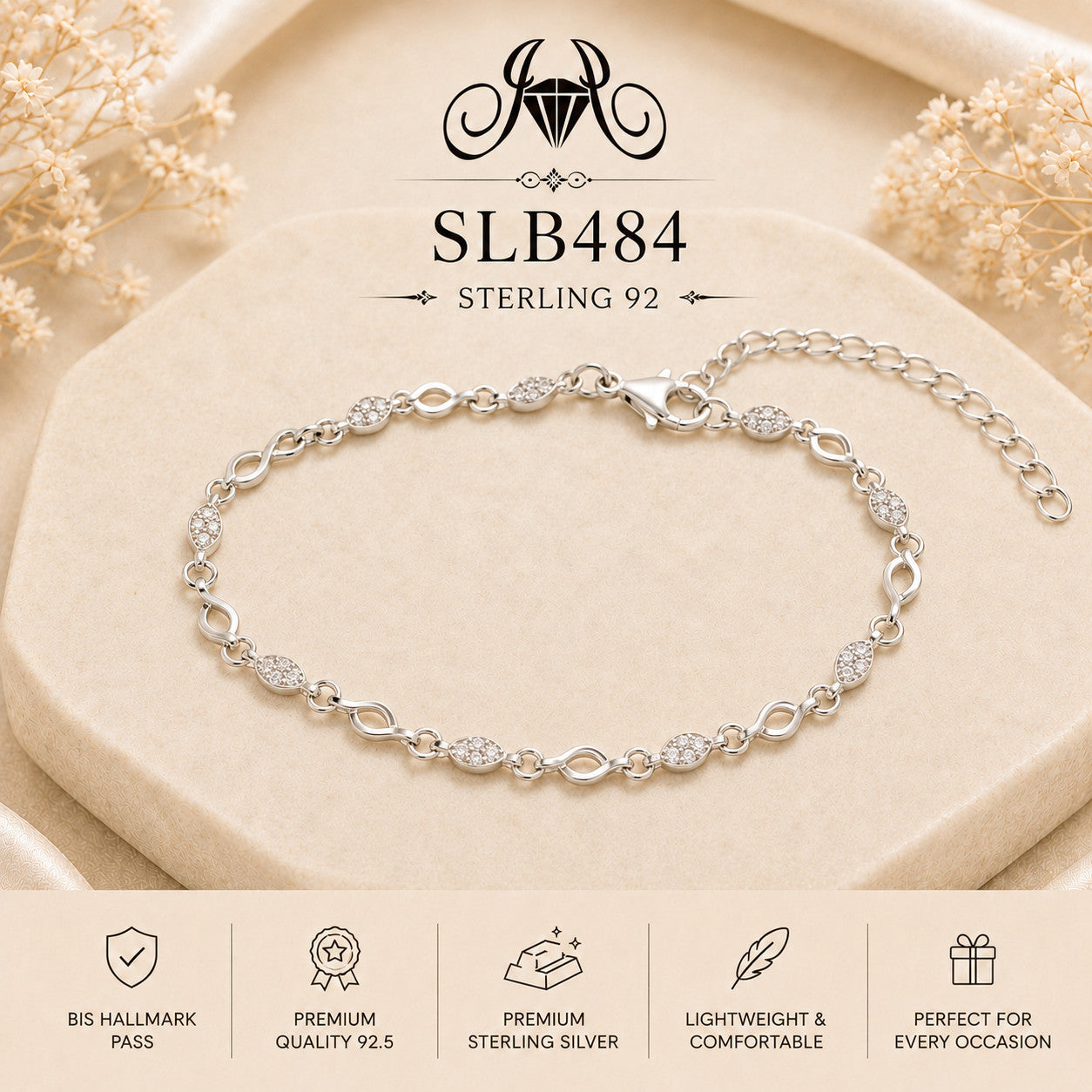 SLB484 92.5 sterling silver ladies chain bracelet portrait