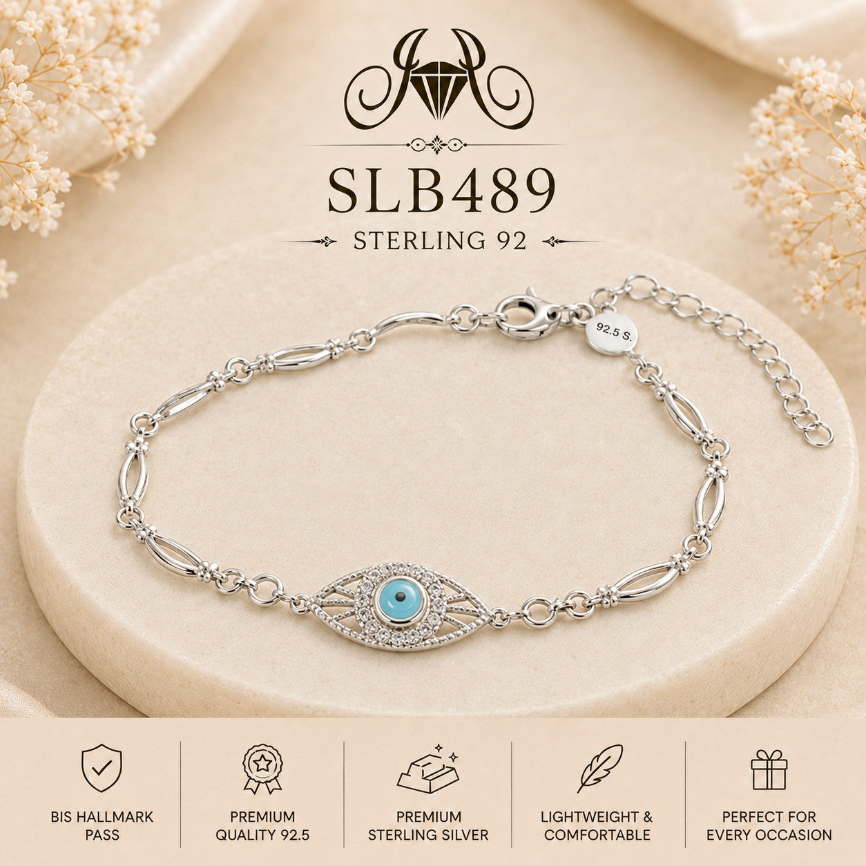 SLB489 92.5 sterling silver ladies chain bracelet portrait