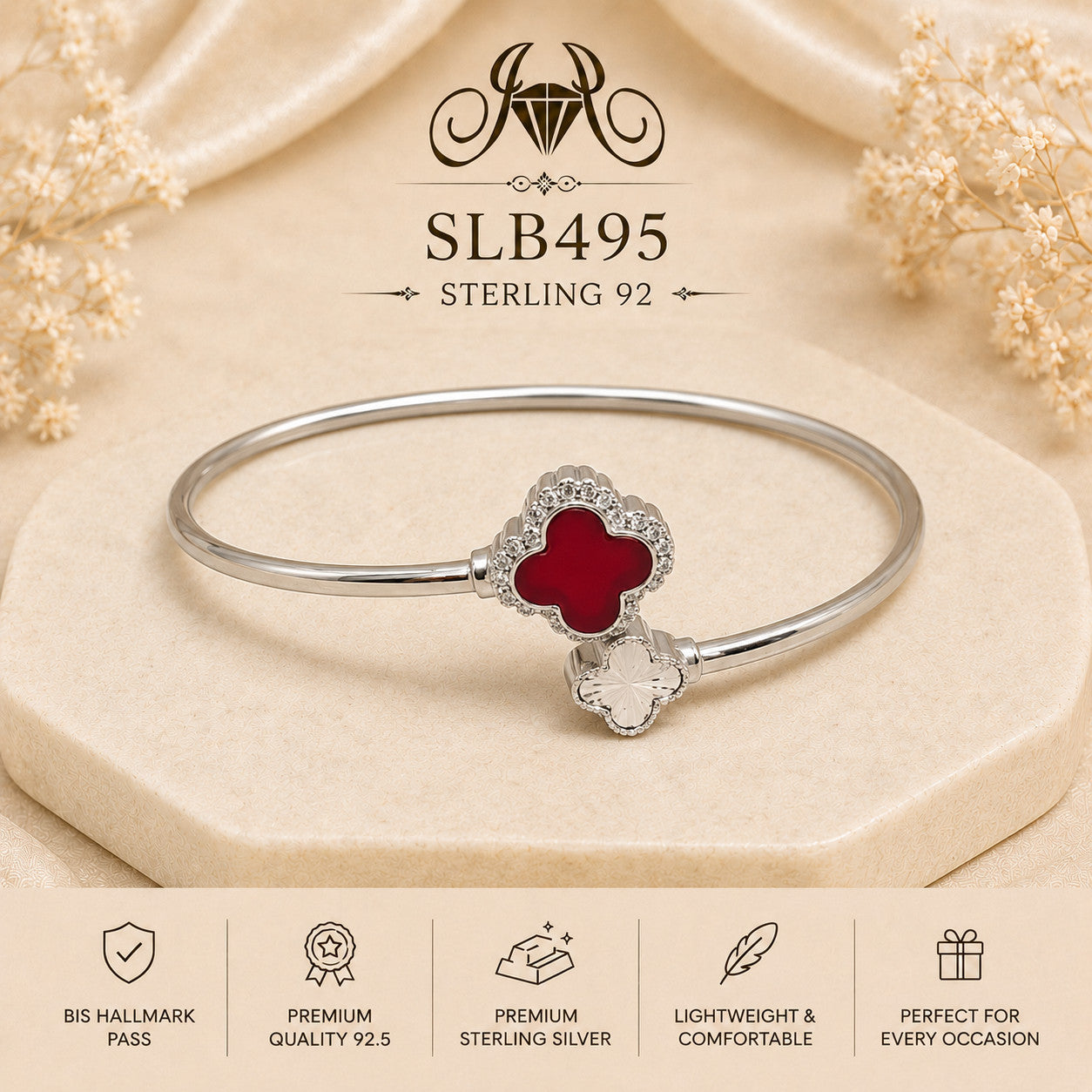 SLB495 sterling silver ladies kada bracelet portrait view