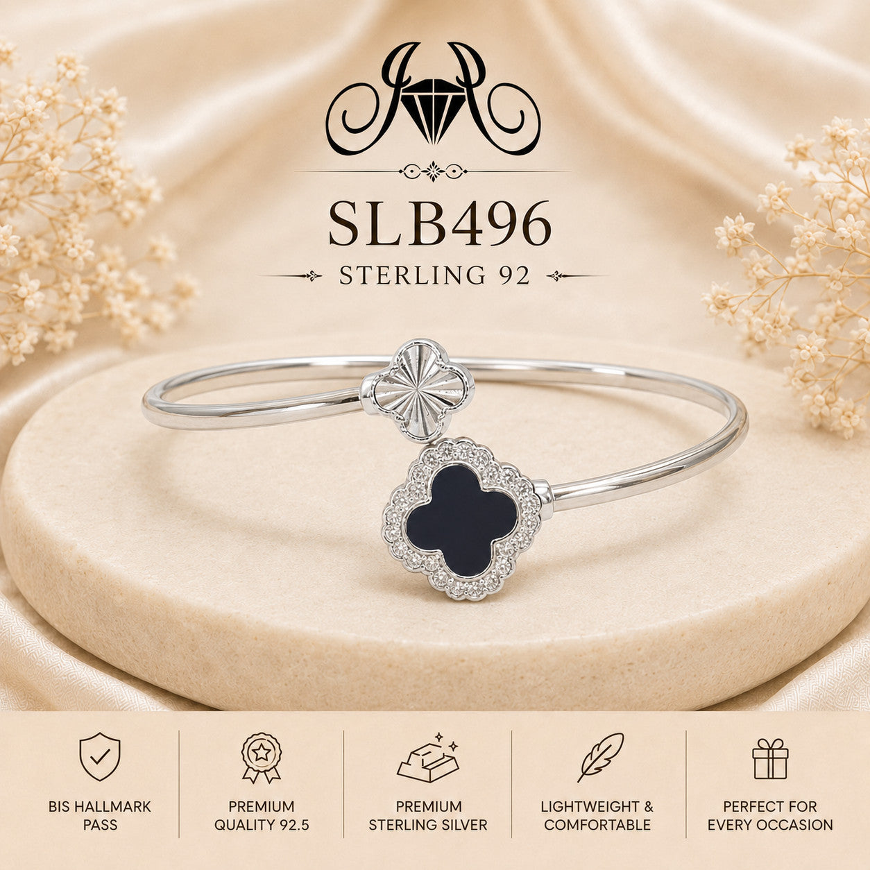 SLB496 sterling silver ladies kada bracelet portrait view