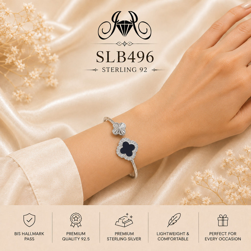 SLB496 sterling silver ladies kada bracelet wearing view