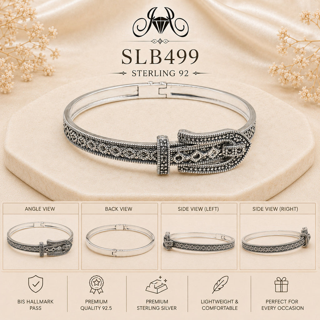 SLB499 sterling silver ladies kada bracelet collage views
