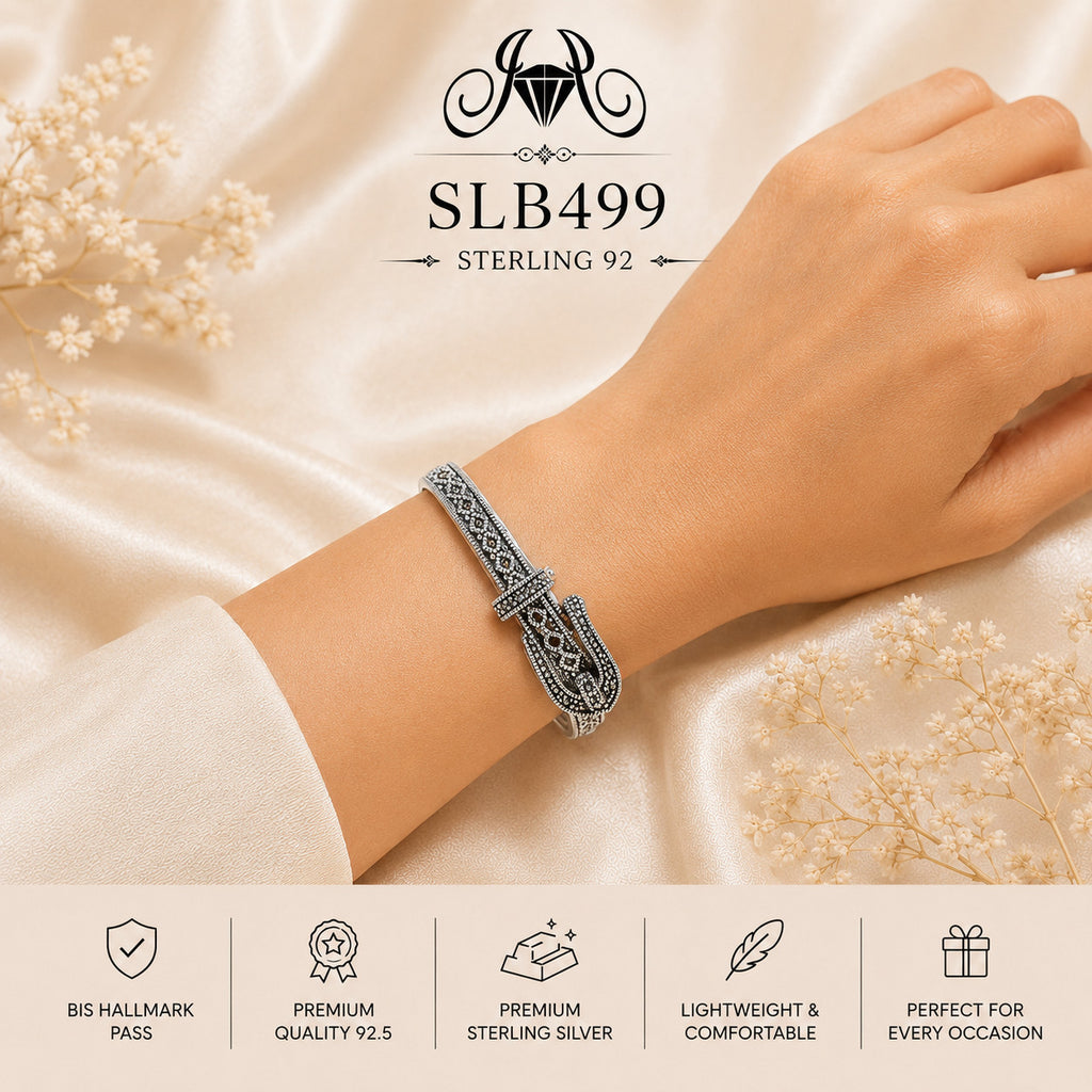 SLB499 sterling silver ladies kada bracelet wearing view