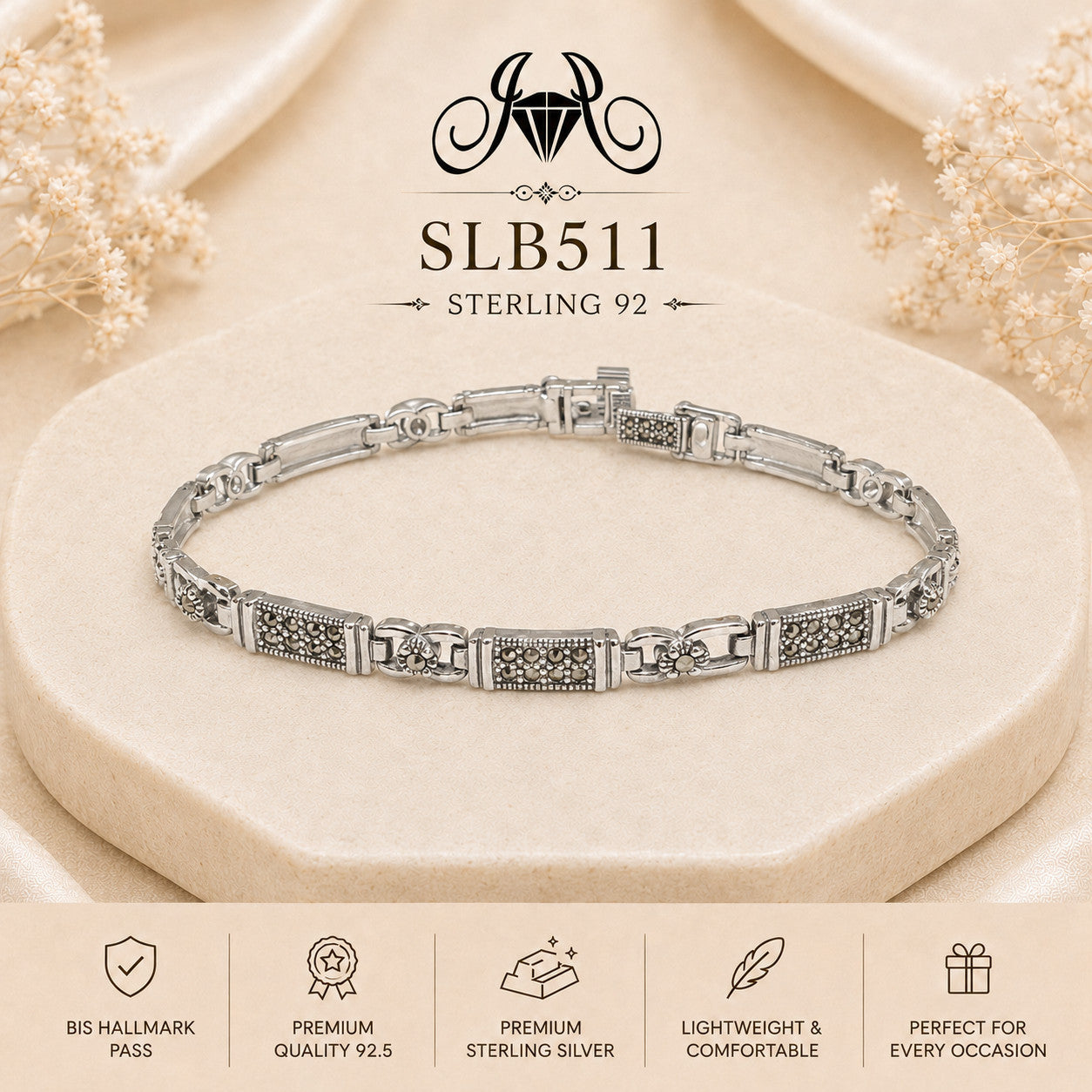 SLB511 92.5 sterling silver ladies chain bracelet portrait