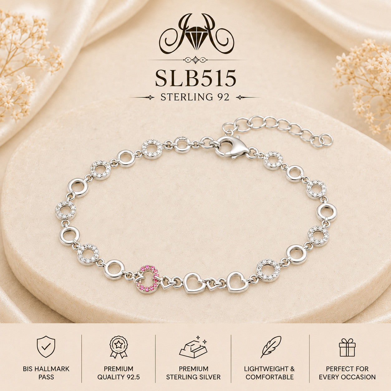 SLB515 92.5 sterling silver ladies chain bracelet portrait