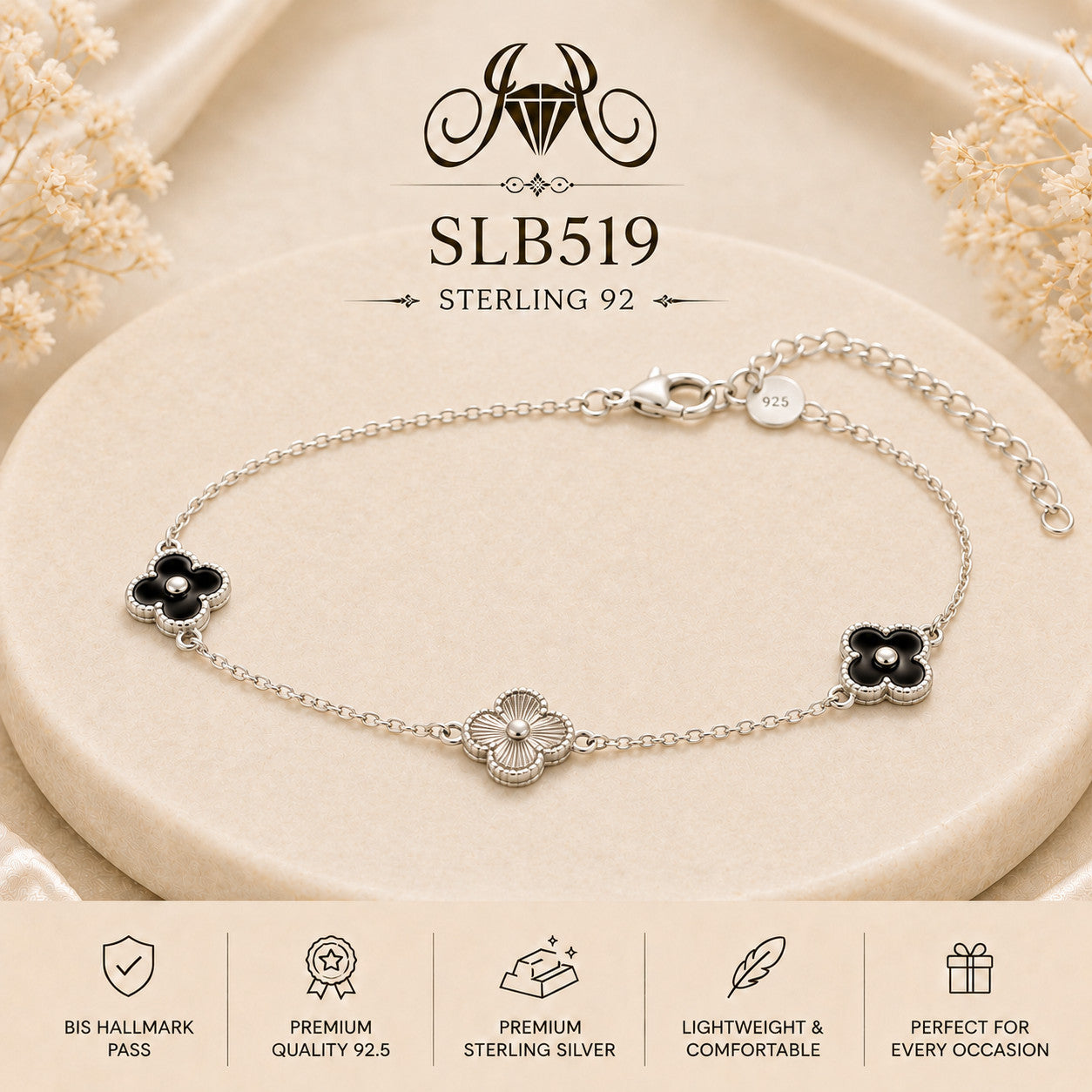 SLB519 92.5 sterling silver ladies chain bracelet portrait
