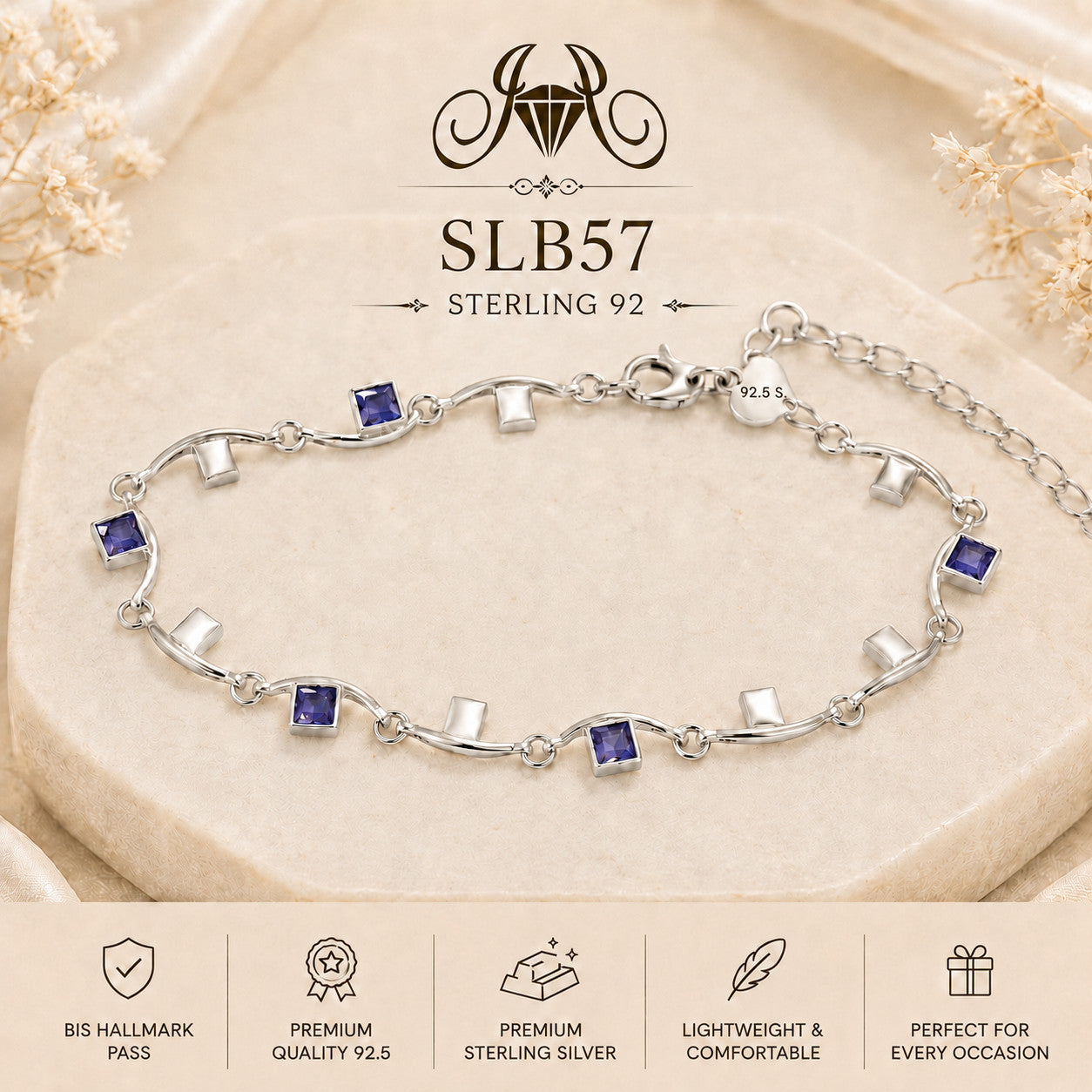 SLB57 92.5 sterling silver ladies chain bracelet portrait
