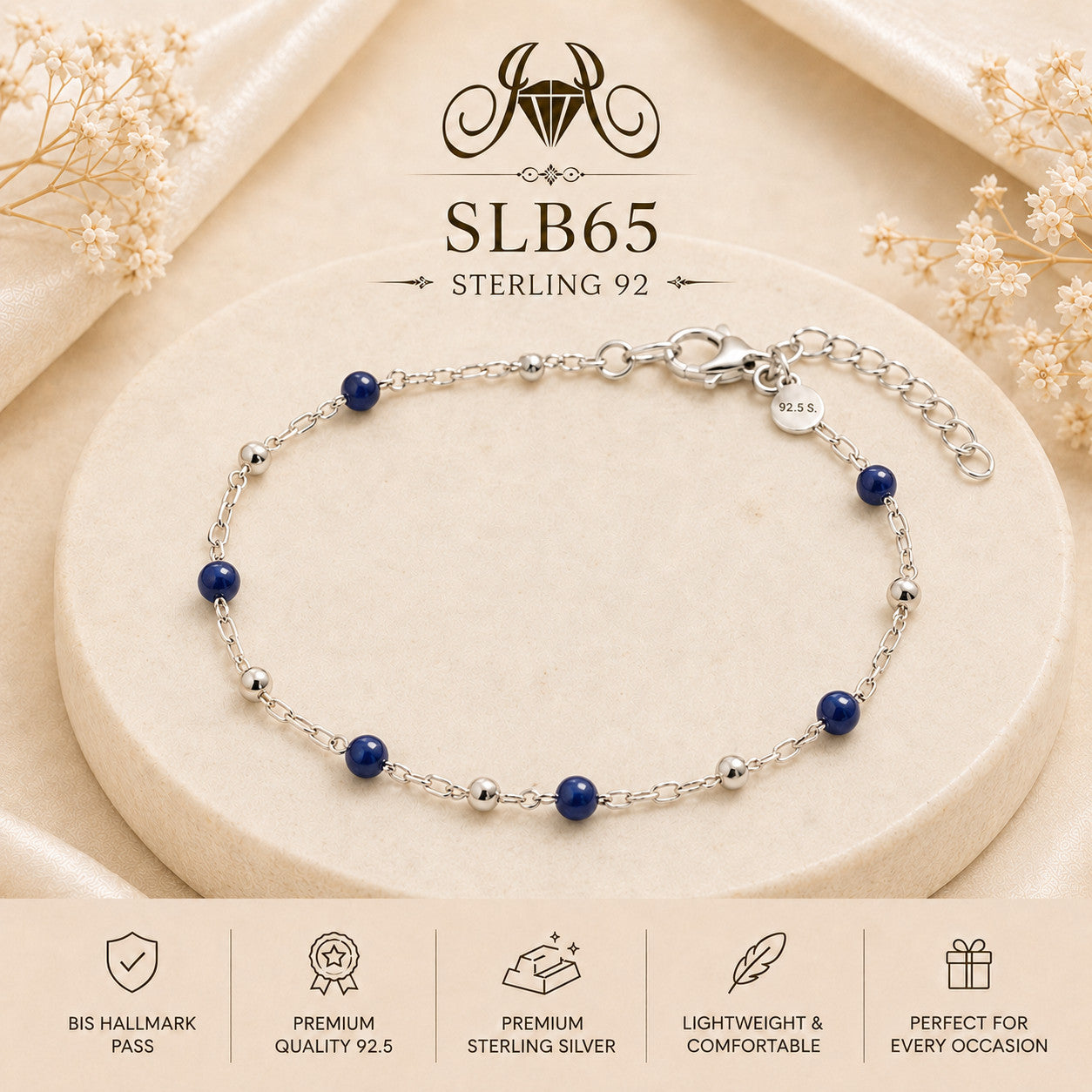 SLB65 92.5 sterling silver ladies chain bracelet portrait