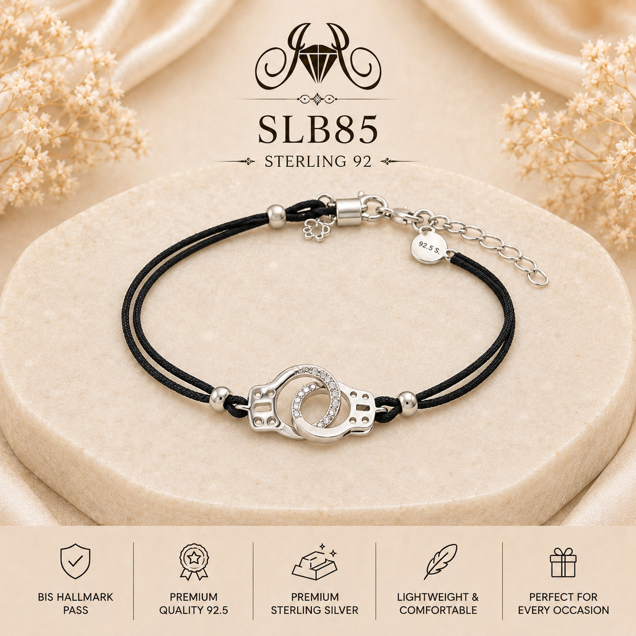 SLB85 92.5 sterling silver ladies chain bracelet portrait