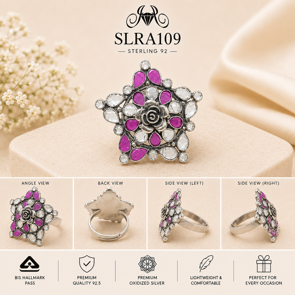 SLRA109 oxidized sterling silver ring multiple angle views