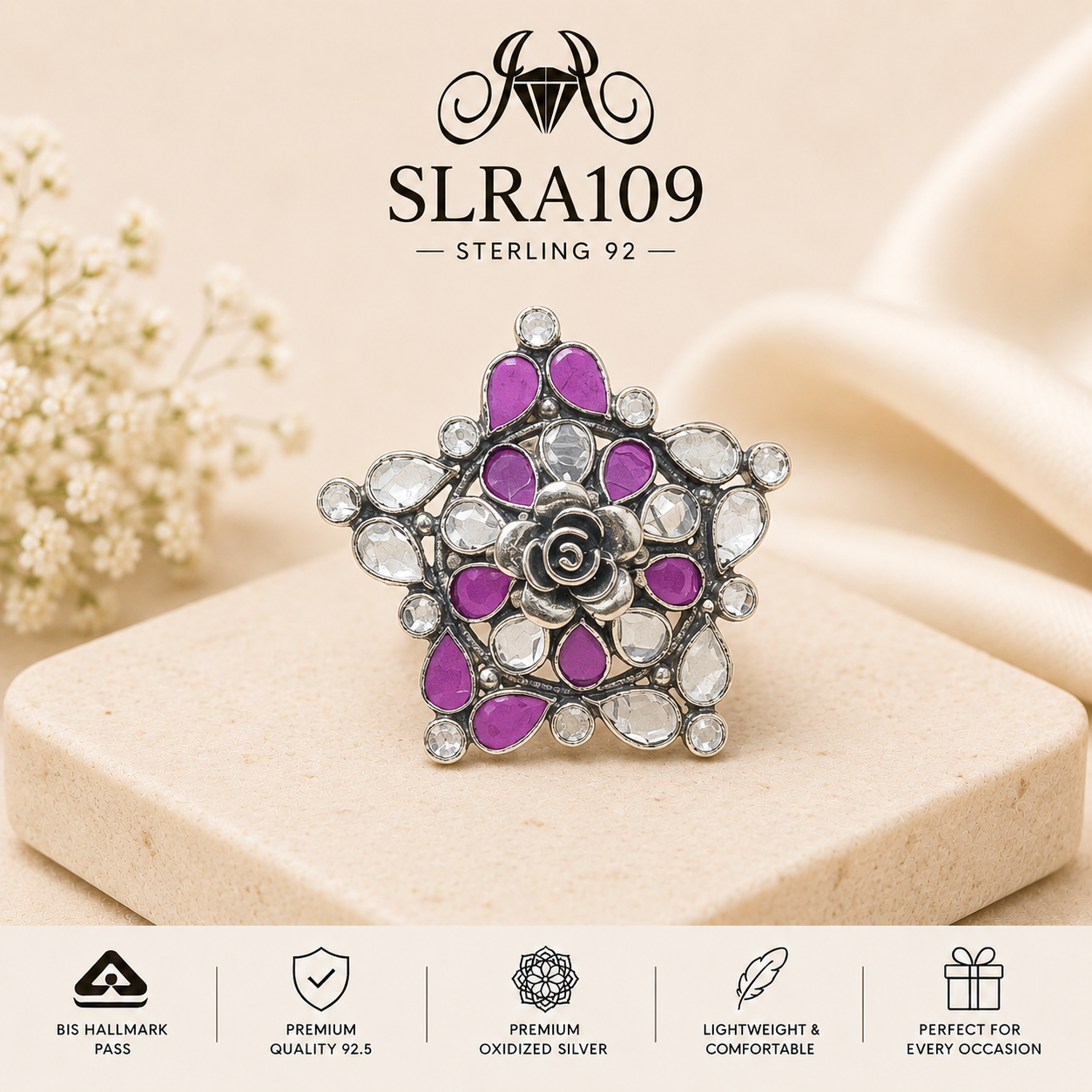 SLRA109 oxidized sterling silver ring front view