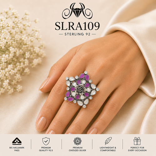 SLRA109 oxidized sterling silver ring worn on hand