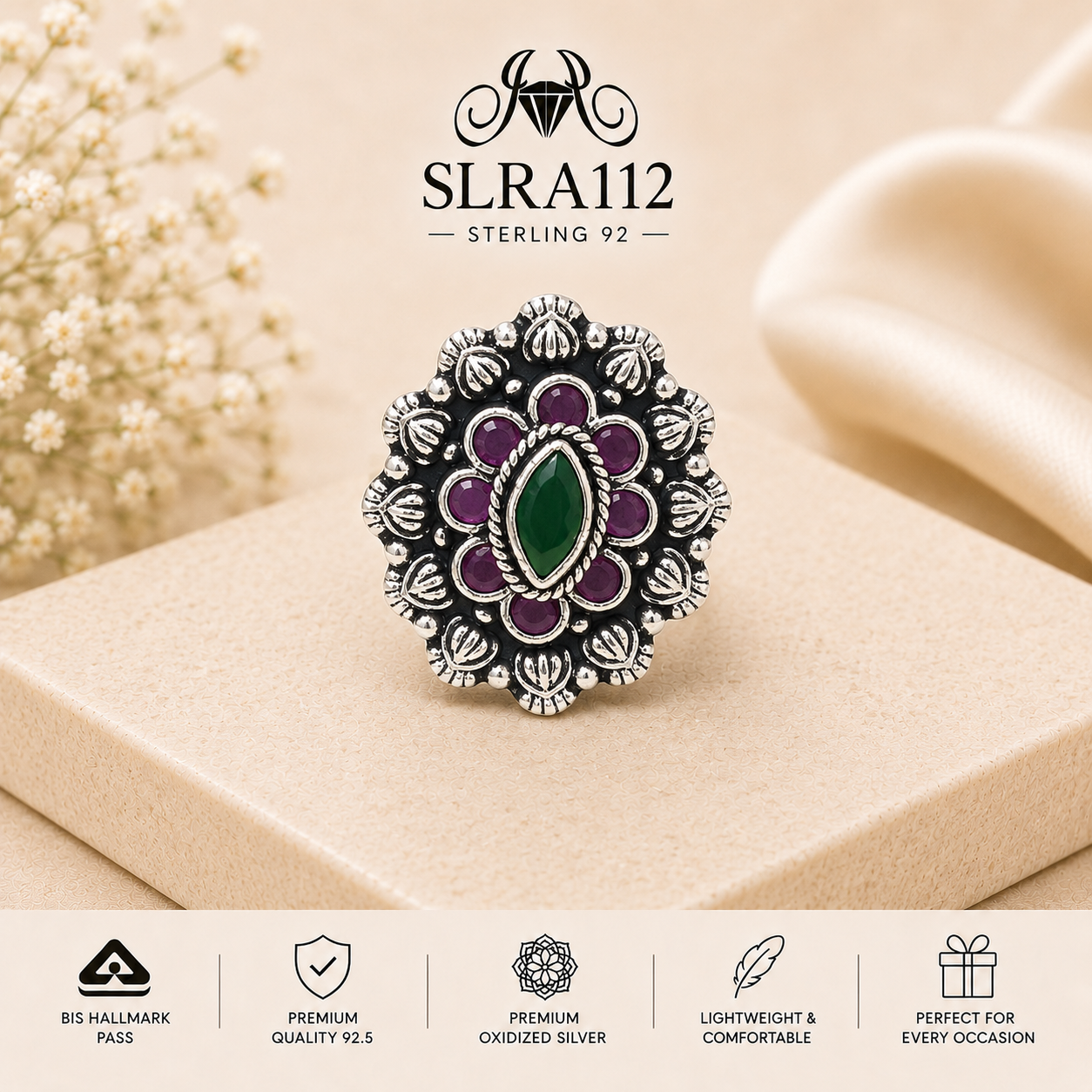 SLRA112 oxidized sterling silver ring front view