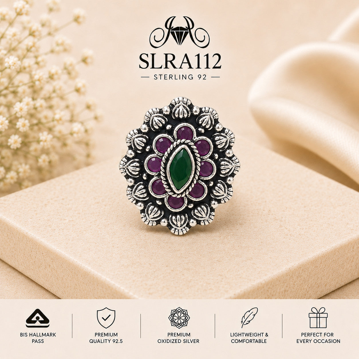 SLRA112 oxidized sterling silver ring front view