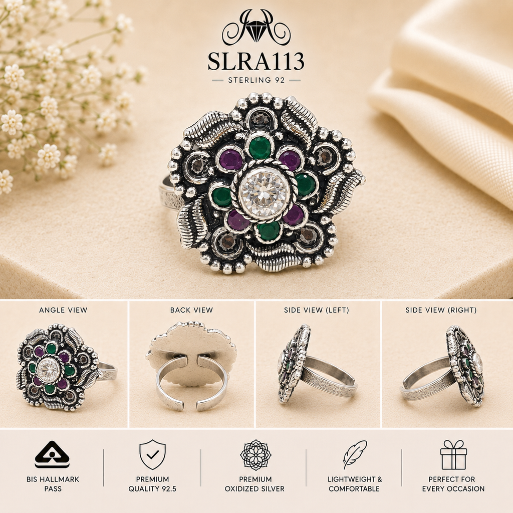SLRA113 oxidized sterling silver ring multiple angle views