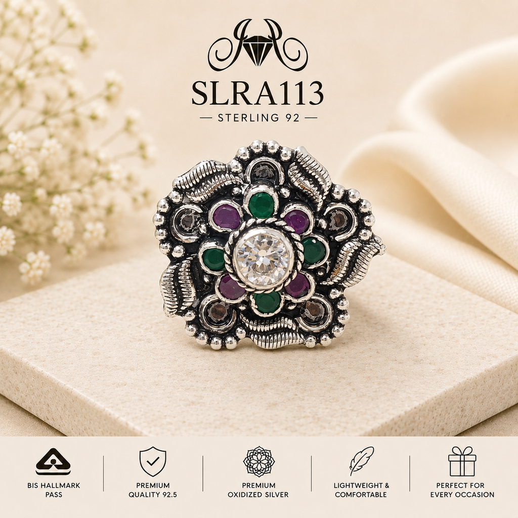 SLRA113 oxidized sterling silver ring front view