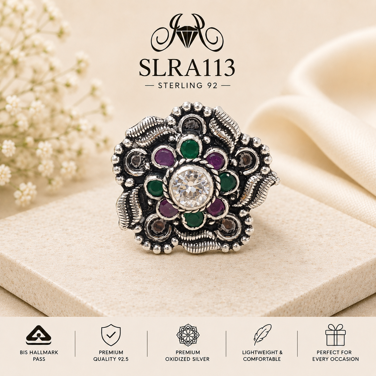 SLRA113 oxidized sterling silver ring front view