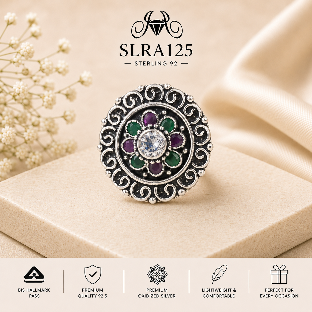 SLRA125 oxidized sterling silver ring front view
