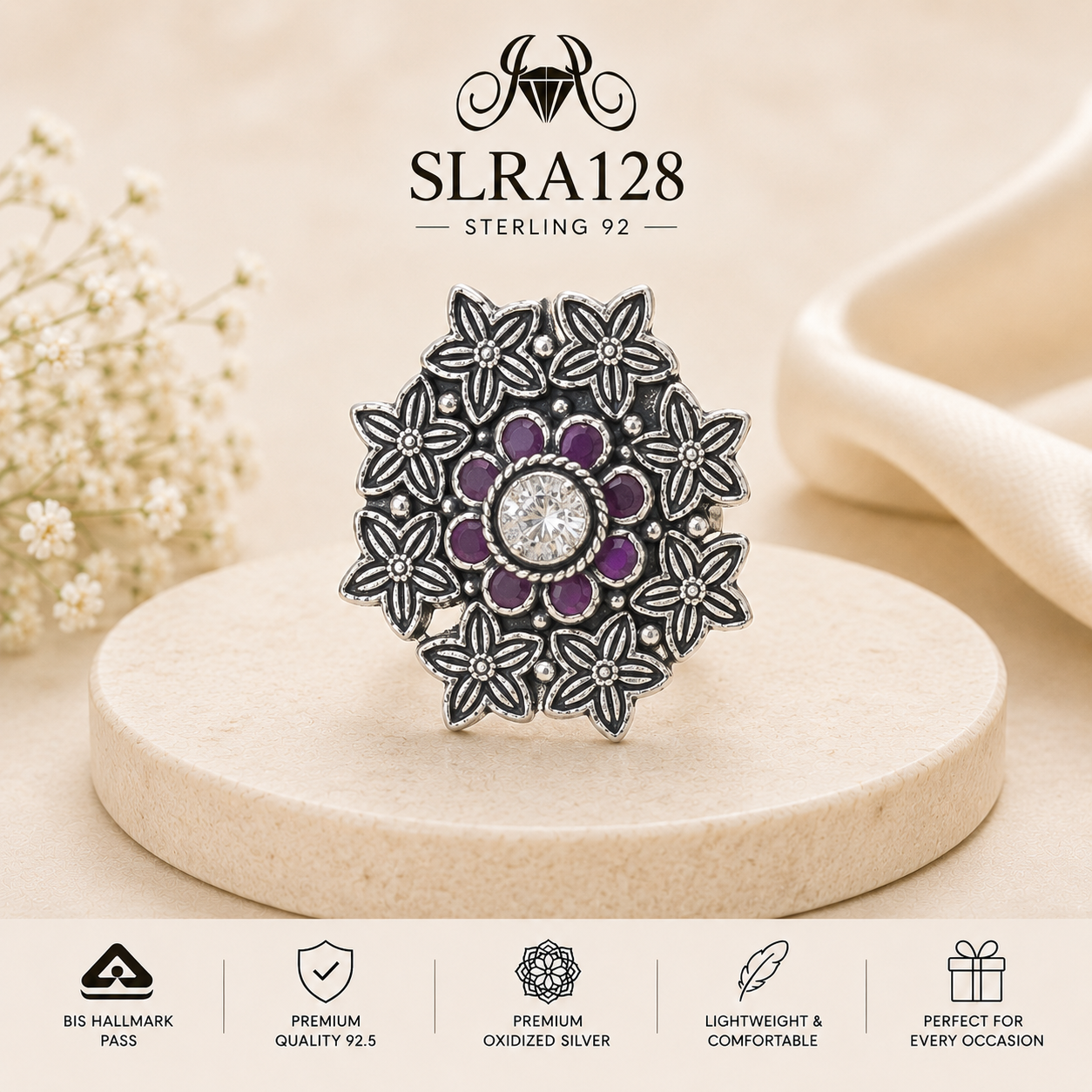 SLRA128 oxidized sterling silver ring front view