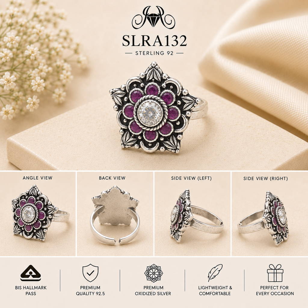 SLRA132 oxidized sterling silver ring multiple angle views