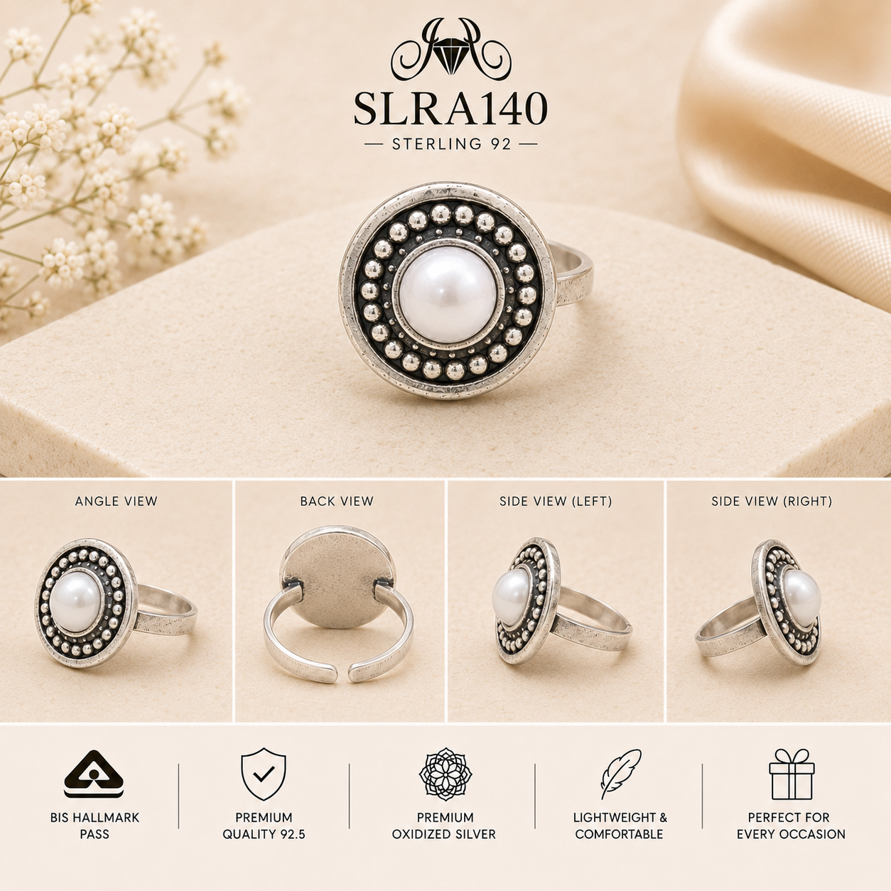 SLRA140 oxidized sterling silver ring multiple angle views