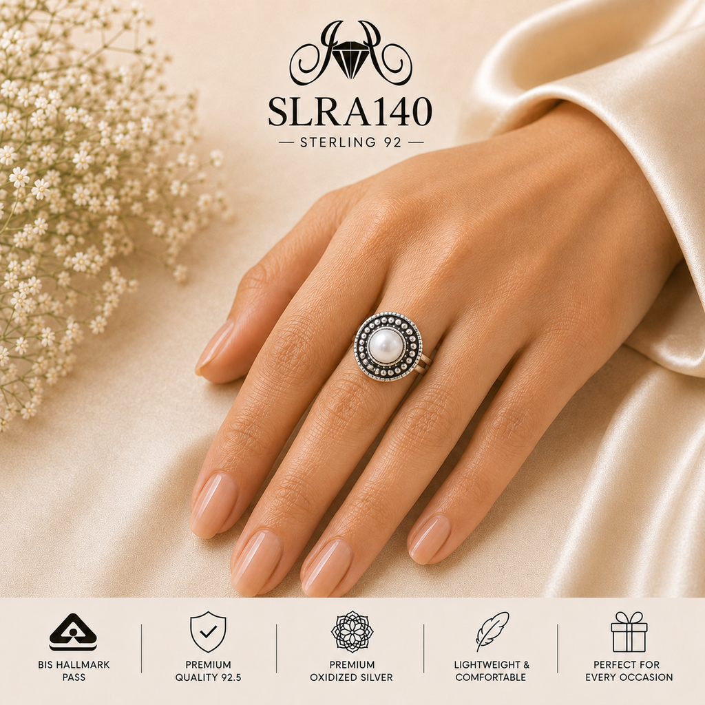 SLRA140 oxidized sterling silver ring worn on hand