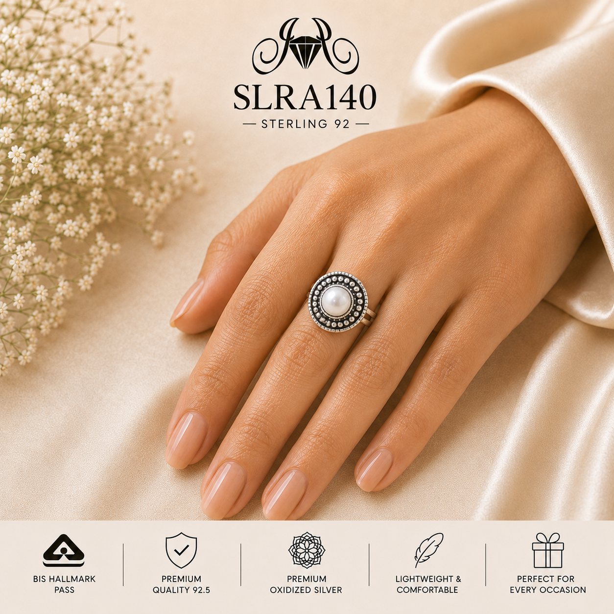SLRA140 oxidized sterling silver ring worn on hand