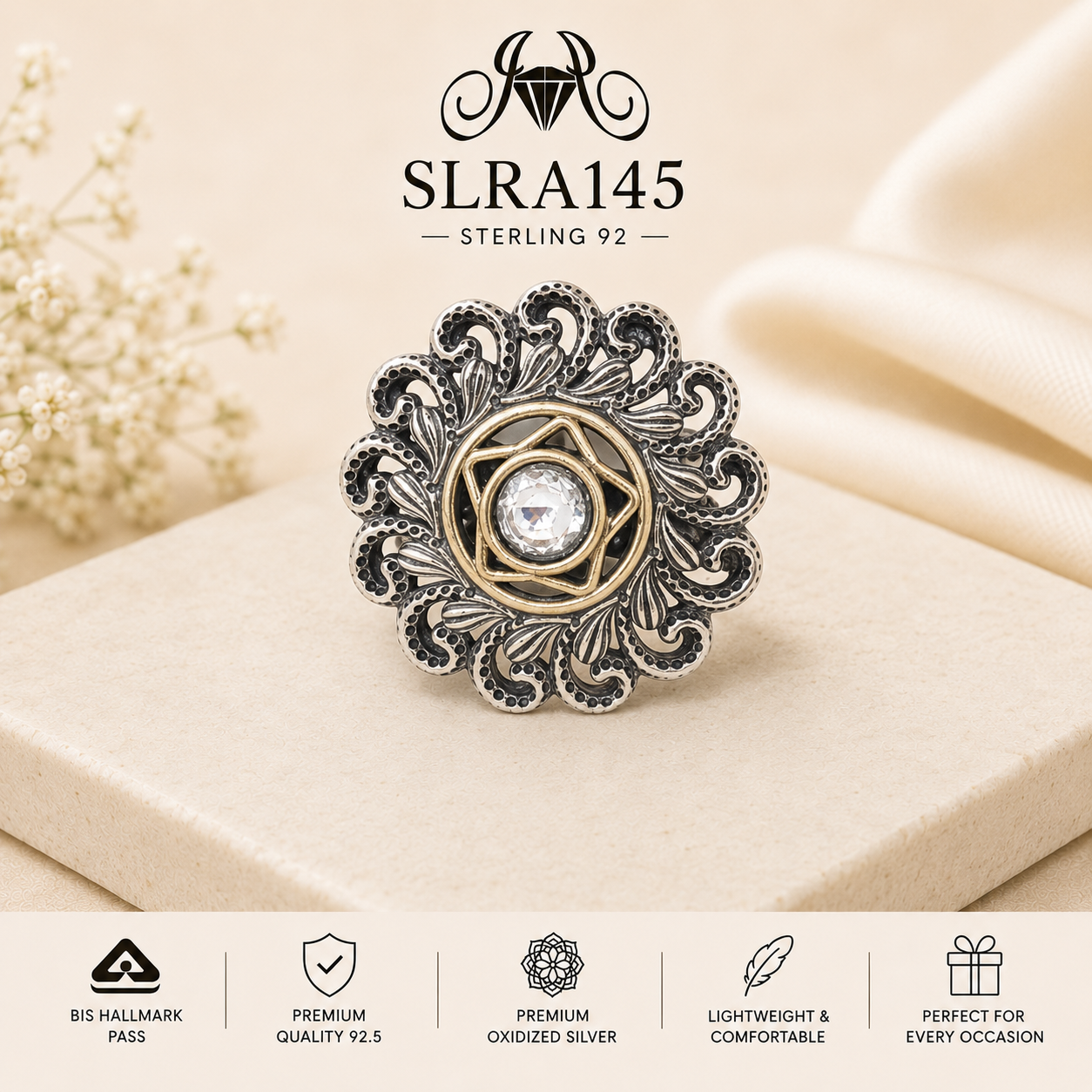 SLRA145 oxidized sterling silver ring front view