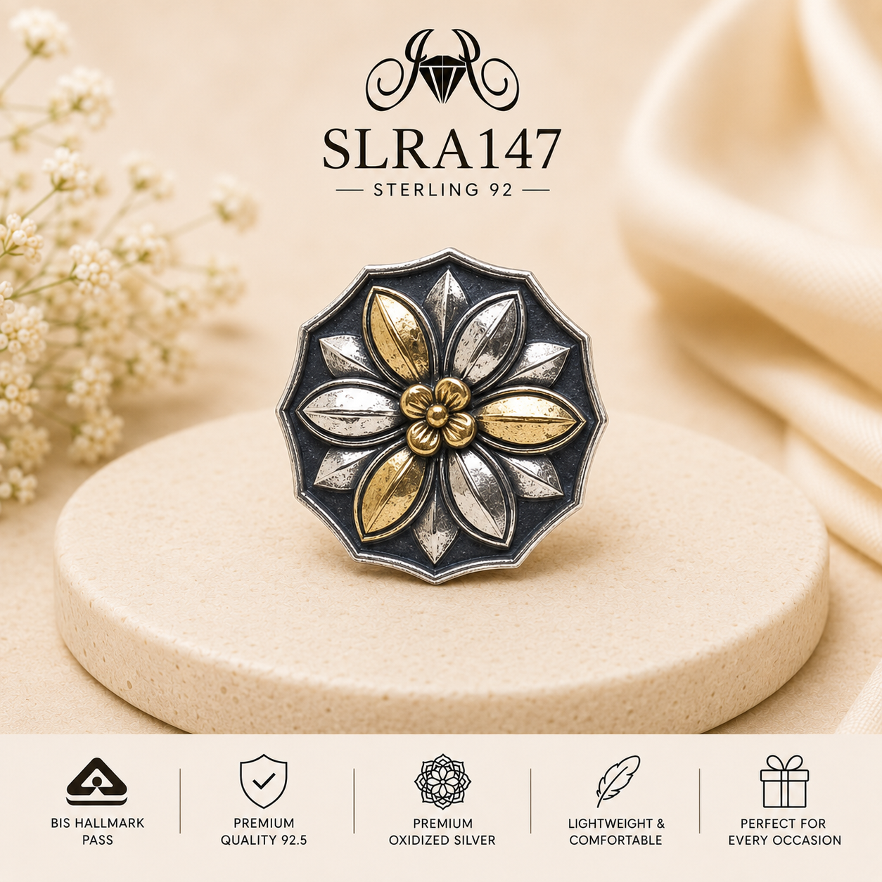 SLRA147 oxidized sterling silver ring front view
