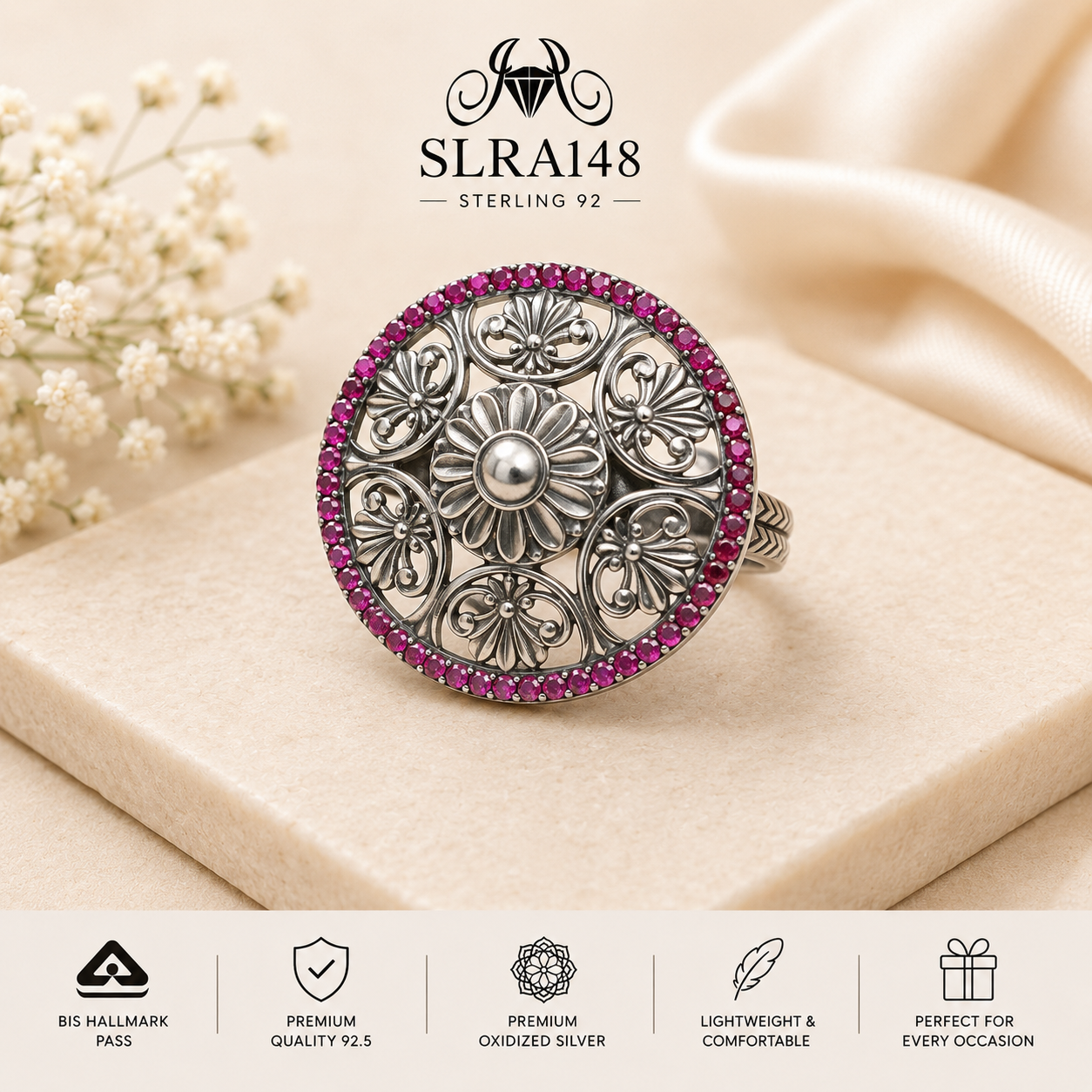 SLRA148 oxidized sterling silver ring front view