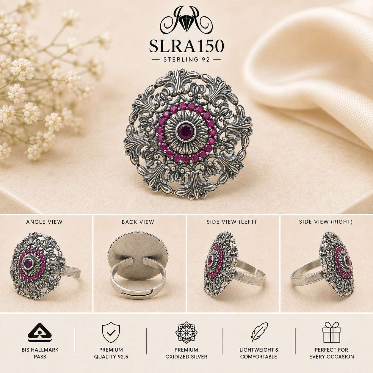 SLRA150 oxidized sterling silver ring multiple angle views