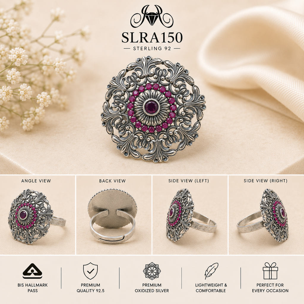 SLRA150 oxidized sterling silver ring multiple angle views