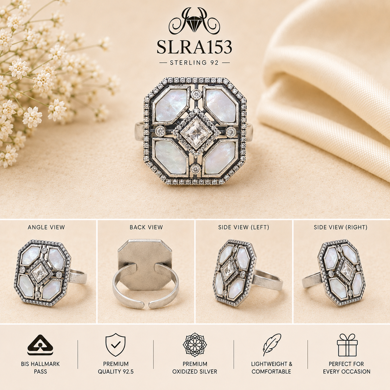 SLRA153 oxidized sterling silver ring multiple angle views