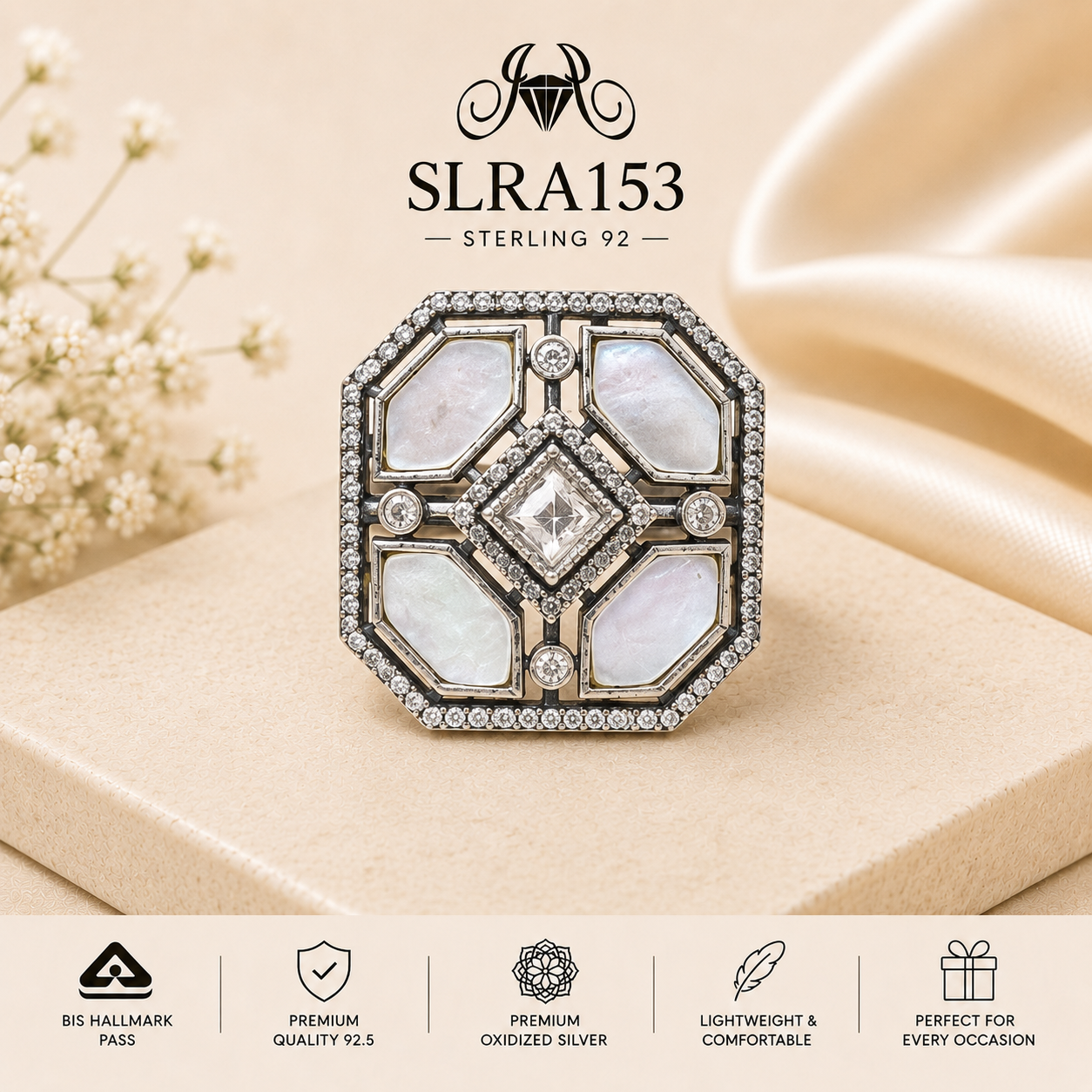 SLRA153 oxidized sterling silver ring front view