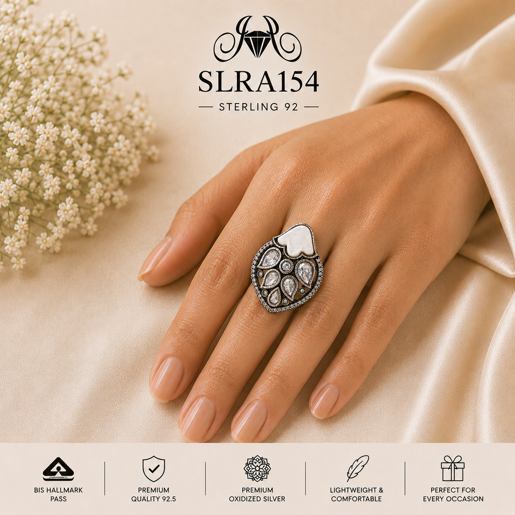 SLRA154 oxidized sterling silver ring worn on hand