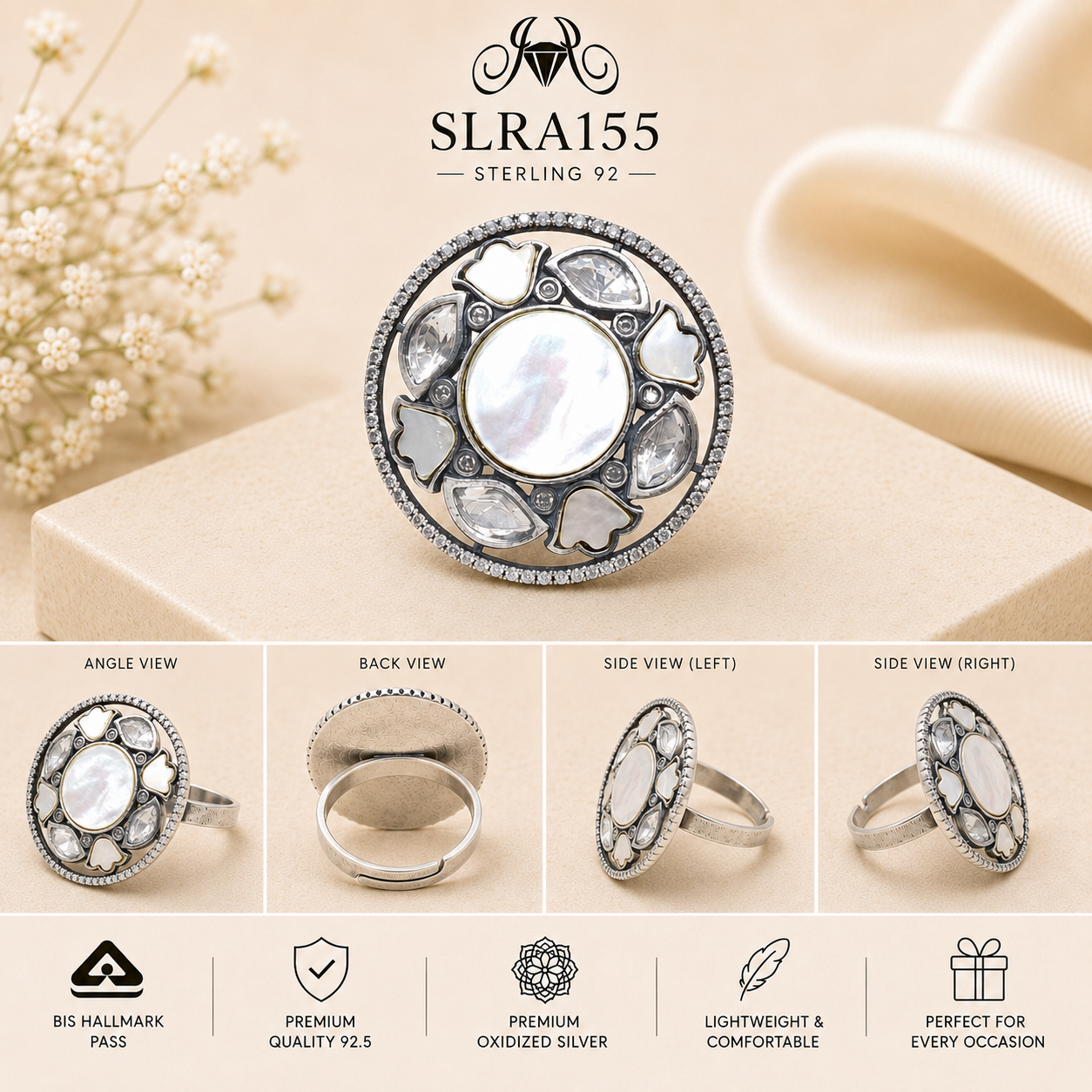 SLRA155 oxidized sterling silver ring multiple angle views