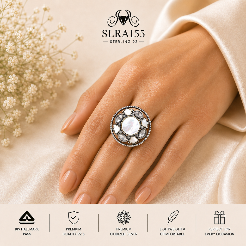 SLRA155 oxidized sterling silver ring worn on hand