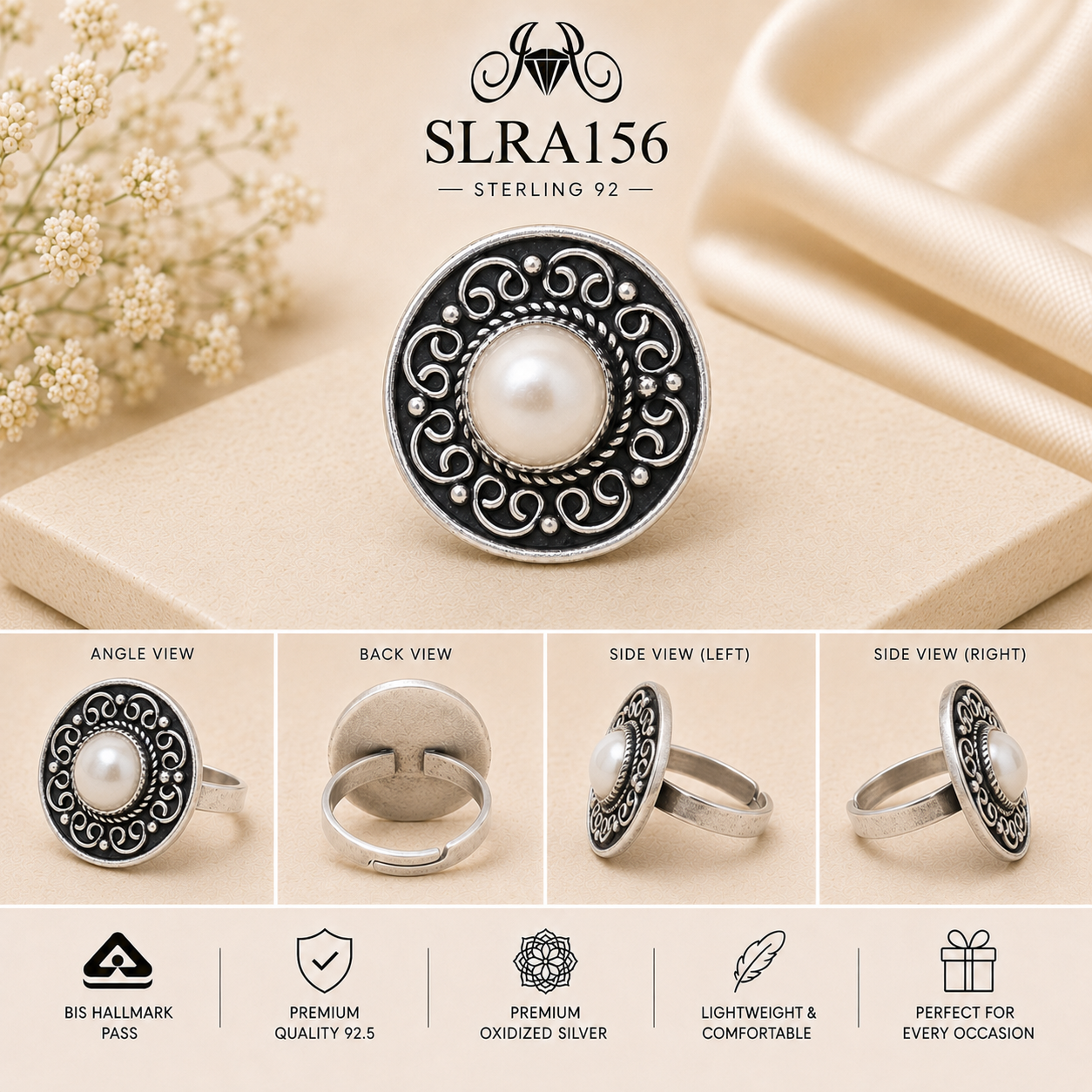 SLRA156 oxidized sterling silver ring multiple angle views