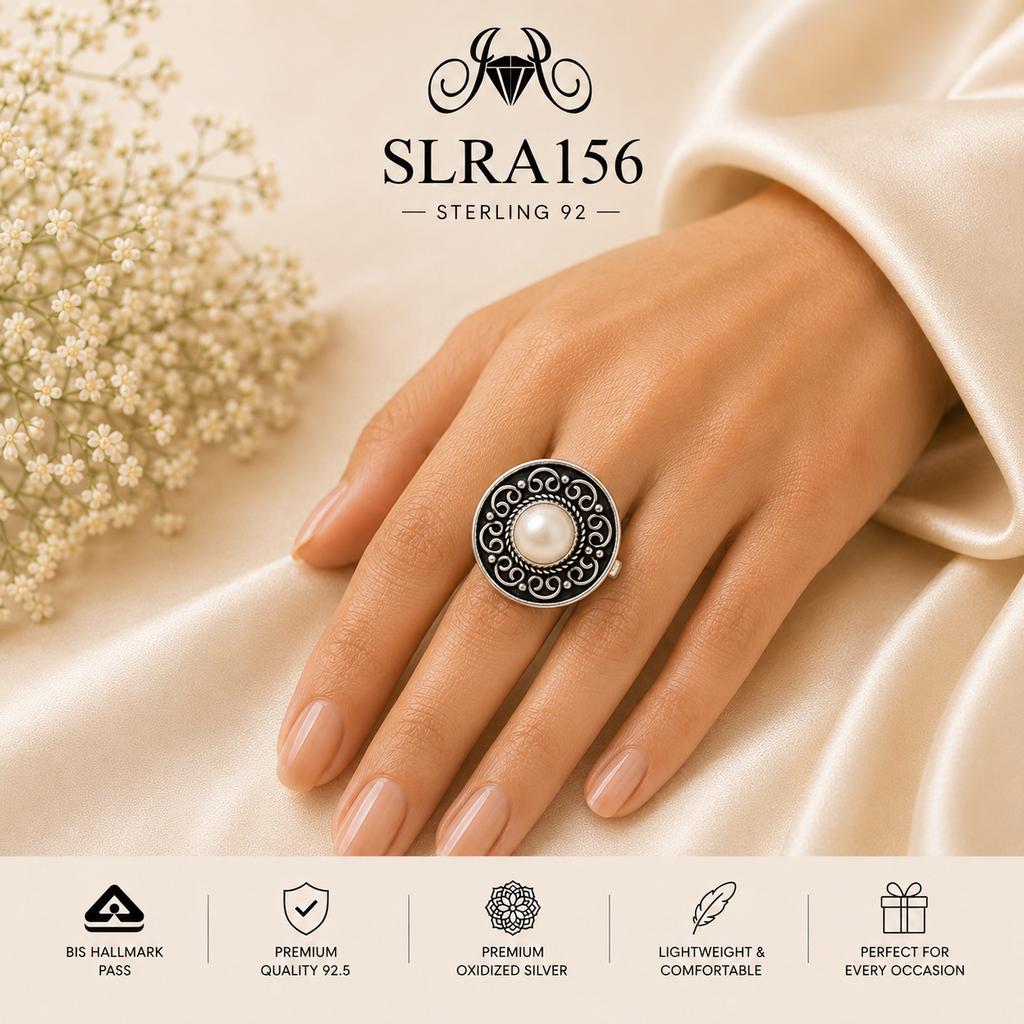 SLRA156 oxidized sterling silver ring worn on hand