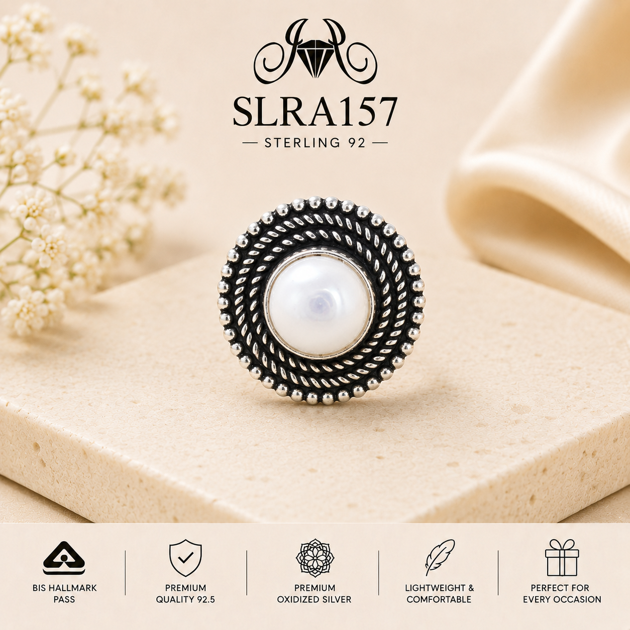 SLRA157 oxidized sterling silver ring front view