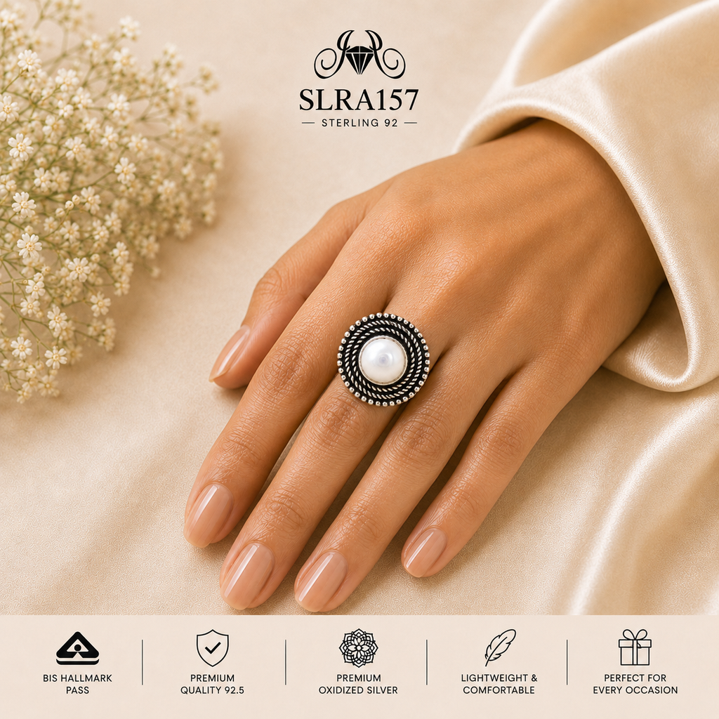 SLRA157 oxidized sterling silver ring worn on hand