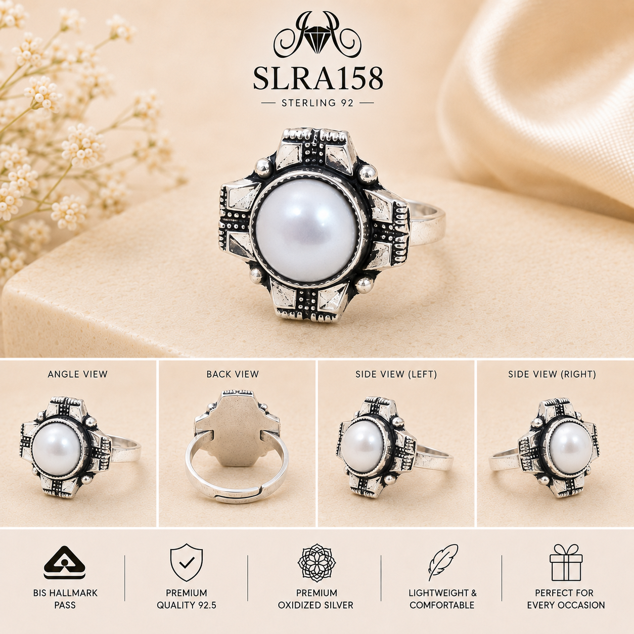 SLRA158 oxidized sterling silver ring multiple angle views