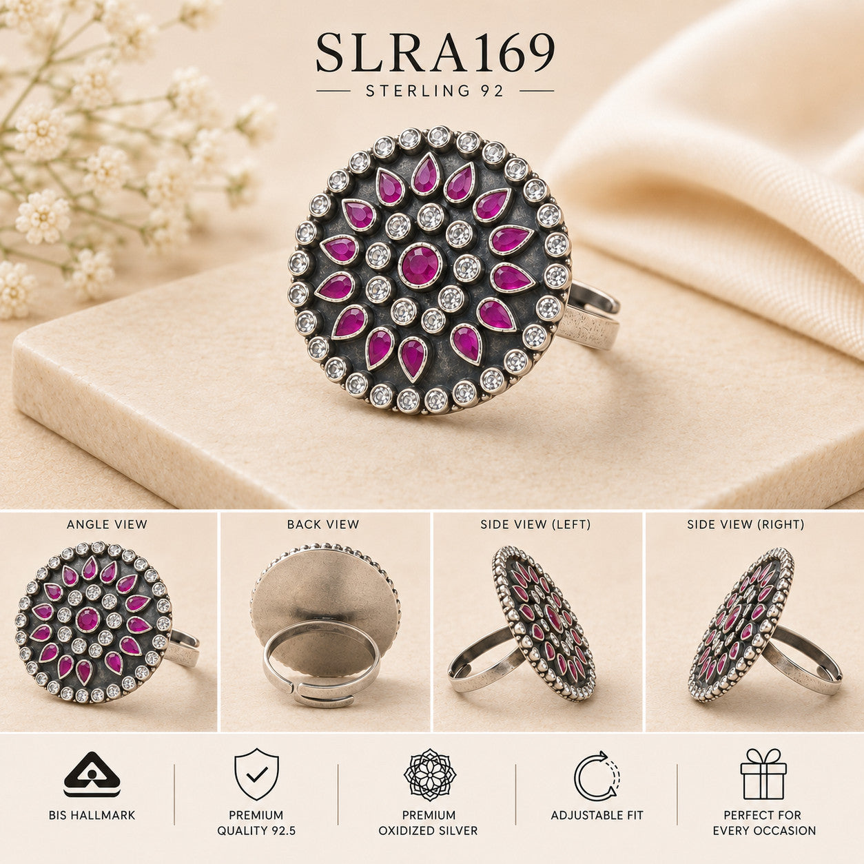 SLRA169 oxidized sterling silver ring multiple angle views