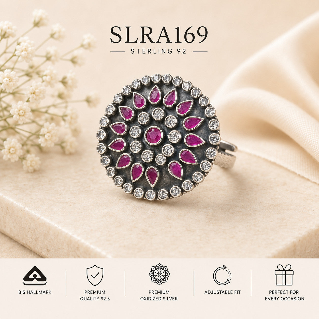 SLRA169 oxidized sterling silver ring front view