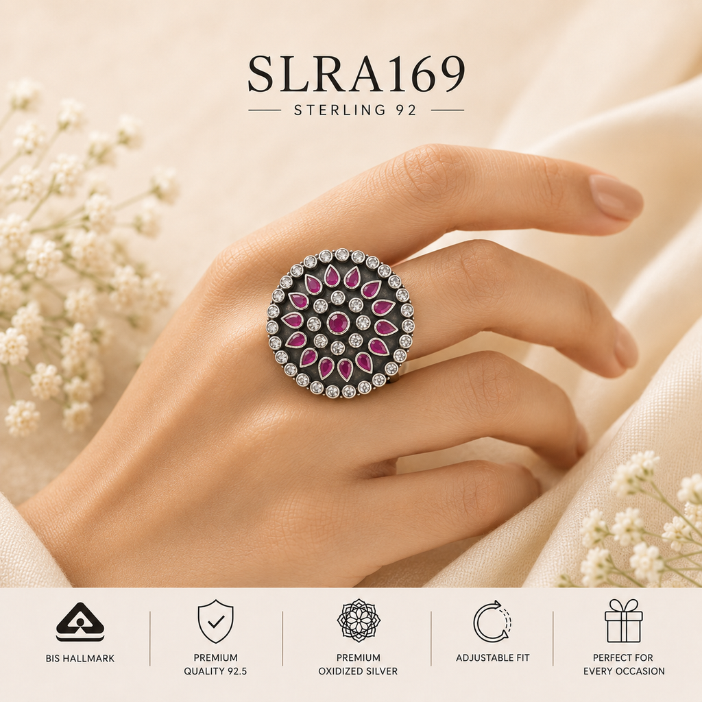 SLRA169 oxidized sterling silver ring worn on hand
