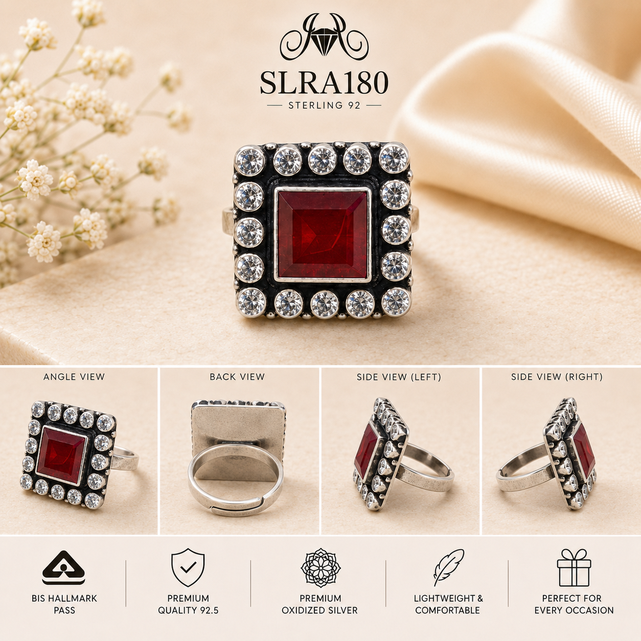 SLRA180 oxidized sterling silver ring multiple angle views