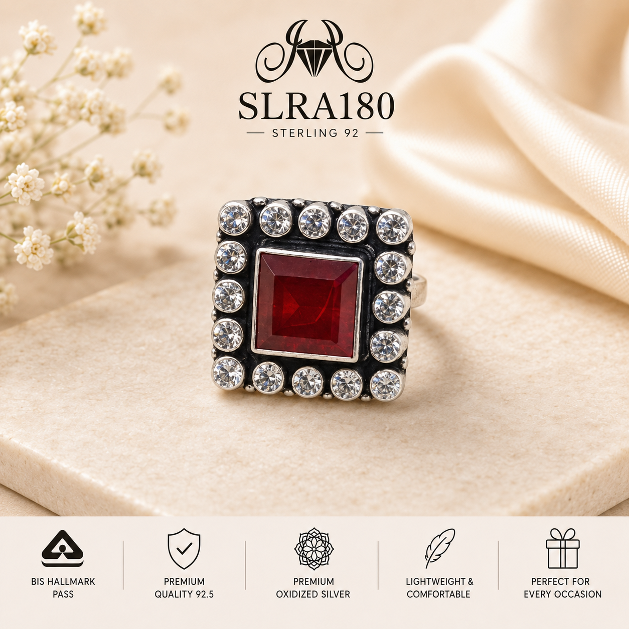 SLRA180 oxidized sterling silver ring front view