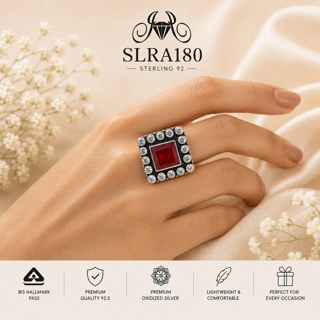 SLRA180 oxidized sterling silver ring worn on hand