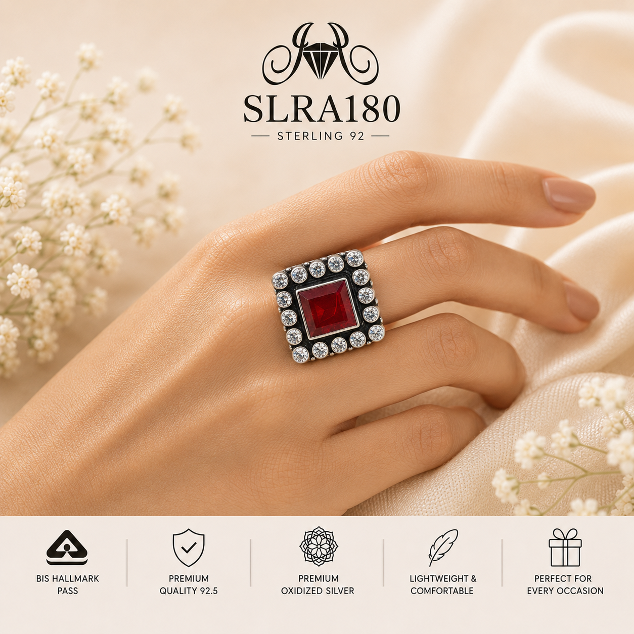 SLRA180 oxidized sterling silver ring worn on hand